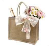 fuxunamz Jute Bag, Women's Beach Bag, Shopping Bags, Portable Jute Shopping Bag, Jute Bags with Bow, Gift for Colleagues, Teachers, Heart Friends, Mothers and Grandmothers