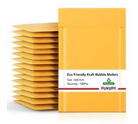Fuxury Kraft Bubble Mailers 4x8 Inch 100 Pack,Strong Adhesion Padded Envelopes,Self Seal Bubble Envelopes, Waterproof Cushioned Padded Mailers Packaging for Small Business，Bulk #000 Yellow