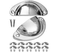 FUXXER® - 10 x Antique Drawer Handles Handle Shells Retro Design, Handle Cups, Furniture Handles for Sliders Buffets Dressers Country House Style, Chrome, Silver, Chrome, Set of 10