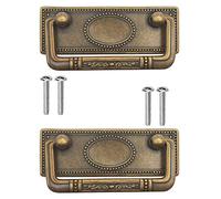 Fuxxer® - 2 Pack Antique Folding Furniture Handles, Drawer Handles, Cupboard Handles, Folding Handles for Chest, Cabinets, Dressers, Antique Bronze Brass Design, 95x41mm