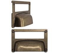 Fuxxer® - 2 x label windows, metal handles in antique brass look, slots for pharmacist cabinets, index boxes, drawers, archiving, set of 2 (81 x 50 mm)