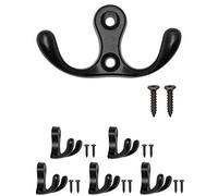 FUXXER® - Antique double hooks, wardrobe hooks, towel hooks, clothes hooks, iron hooks, matt black design, vintage country house retro, 55 x 31 mm, set of 5, black.