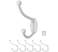 FUXXER® - Antique wardrobe hooks, towel hooks, clothes hooks, hat hooks, wall hooks in brass bronze design, vintage country house retro, set of 5, white