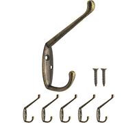 FUXXER® - Classic Coat Hooks, Double Hooks, Clothes Hooks, Iron Hooks, Metal Hooks, Cast Iron Design, Vintage Country House Retro, 85 x 55 mm, Set of 5, Bronze