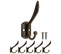 FUXXER® - Solid Wardrobe Hooks, Clothes Hooks, Hat Hooks, Iron Hooks, Brass Bronze Design, Set of 5