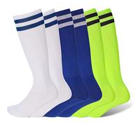 Fuyamp 3 Pairs Kids Football Socks - 3 Colors Breathable Soccer Socks for Sporting, Running, Training - Long Socks for Children Aged 5-12