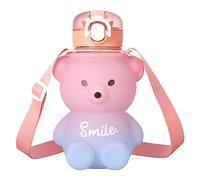 Fuyamp Kawaii Bear Water Bottle With Straw and Strap,800ml Cute Gradient Colorful Water Bottles Portable Leakproof BPA-free Drinking Cups for Kids Girls Women Sports Camping Picnic Hiking Travel