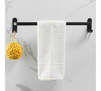 FUYAO Bathroom Towel Rail, Self-Adhesive Towel Rail, No Drilling, with 2 Small Hooks, Aluminium Wall Mounted Towel Holder for Bathroom, Bedroom, Kitchen, Black, 40 cm