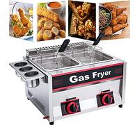 FUYAO Commercial Gas Fryer, LPG Countertop Gas Fryer, Stainless Steel, 11L Large Capacity Dual Fryer - Adjustable Firepower & Easy Clean