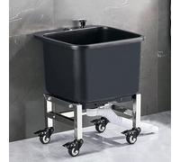 FUYAO Floor Mop Sink & Utility Cart - Black, PP Plastic, 16x16x20 Inch, Wheels, Lockable, Multi-Purpose, Superb Drainage, Homeowners, Indoor