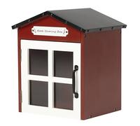 fuyao Little Library Box Outdoor: Natural Wood Free Library with Reinforced Waterproof Roof DIY Book Sharing Storage Box for Outside Neighborhoods Community Schools (Red Gable Roof)