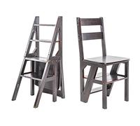 FUYAO Solid Wood Folding Ladder Chair,Protable 4-Step Library Ladder,Convertible Folding Chair Step Stool Display Stand for Adults Office Home Kitchen Outdoor