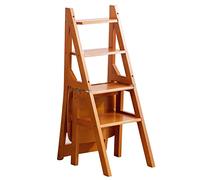FUYAO Solid Wood Folding Library Ladder Chair - 4-Step Stool and Display Stand - Dual Purpose Stepladders - Foldable Step Chair for Climb and Flower Stand