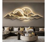 FUYAO Traditional Chinese Welcoming Pine Wall Hanging Painting with Led Light, Large 3D Wall Art Décor Handmade Wall Sculpture, Oriental Home Decor