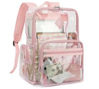 Fuyicat Heavy Duty Clear Backpack for Girls Boys Women Men, PVC Transparent School Backpacks See Through College Bookbag, Light Pink, 12.2" x 5.9" x 16.0", Modern