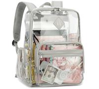 Fuyicat Heavy Duty Clear Backpack for Girls Boys Women Men, PVC Transparent School Backpacks See Through College Bookbag, Light Grey, L, Minimalist