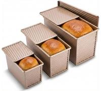 FUYIHGL® Pullman Loaf Pans with Lids - 3 Pack (2lb 1lb 0.5lb) Deep Nonstick Carbon Steel Bread Pans for Homemade Bread - Baking Toast Box for Sandwich, Sourdough, Shokupan, Milk Bread