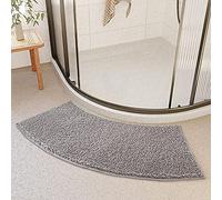 FUYILIFE Quadrant Curved Bath Mat, Grey, 15.8x39.4in, Non Slip, Soft, Ultra Water Absorbent, Machine Washable, Microfibre Rug