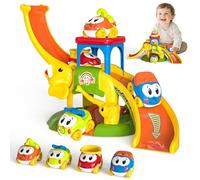 FUYLEY Toddler Toy for 1 2 3+ Years Old Boys Girls, Elephant Slide with 4 Animal Cars Learning Baby Toy, Sliding Motorway Birthday Gifts Age 18 Months and More