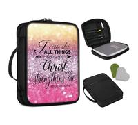 FUYOCWE Bible Cover Case,Pink Rose Gold Bible Carrying Case for Women Girls,I Can Do All Thing Through Christ Bible Holder Case Book Cover Bible Carrier Church Tote Bags with Zipper Pocket & Handle
