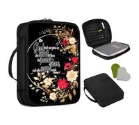 FUYOCWE Bible Cover Case,Red Flower Wreath Bible Carrying Case for Women Girls,for God Hath Not Given Us The Spirit of Fear Bible Holder Case Book Cover Bible Carrier Church Tote Bags with Pocket