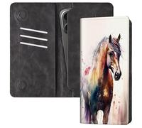 FUYOCWE Bifold Wallet for Men Women,RFID Blocking PU Leather Long Wallet Clutch Bag with Money Phone Pockets + Card Slots+ Dual Magnetic Clasp Closure, watercolor horse clolorful, 7.76X4.3 inches