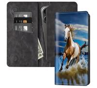 FUYOCWE Bifold Wallet for Men Women,RFID Blocking PU Leather Long Wallet Clutch Bag with Money Phone Pockets + Card Slots+ Dual Magnetic Clasp Closure, Running Horse in water, 7.76X4.3 inches, Classic