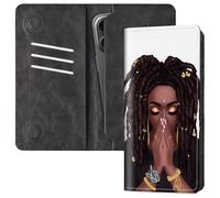 FUYOCWE Bifold Wallet for Men Women,RFID Blocking PU Leather Long Wallet Clutch Bag with Money Phone Pockets + Card Slots+ Dual Magnetic Clasp Closure, Black girl Pray African Art, 7.36x3.9 inches