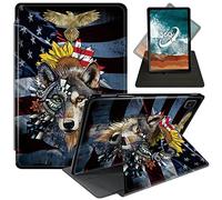 FUYOCWE Case for Samsung Galaxy Tab A 10.1 case 2019 Tablet Model SM-T510 T515, 360 Degree Rotating Swivel Anti Slide Stand Flip Smart Cover Case-Wolf Sunflower American Flag