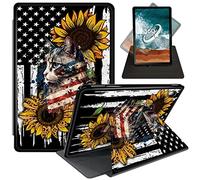 FUYOCWE Case for Samsung Galaxy Tab A8 Case 10.5 Inch Tablet 2022 Model SM-X200/X205/X207,360 Degree Rotating Swivel Anti Slide Stand Flip Smart Cover Case-Cat Sunflower USA Flag