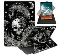 FUYOCWE Case for Samsung Galaxy Tab A8 Case 10.5 Inch Tablet 2022 Model SM-X200/X205/X207,360 Degree Rotating Swivel Anti Slide Stand Flip Smart Cover Case-Goth Skull Black White Art