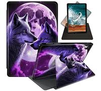 FUYOCWE Case for Samsung Galaxy Tab A8 Case 10.5 Inch Tablet 2022 Model SM-X200/X205/X207,360 Degree Rotating Swivel Anti Slide Stand Flip Smart Cover Case-Purple Wolves Love Under Moon