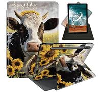 FUYOCWE Case for Samsung Galaxy Tab S8 Plus/ S7 FE 5G Tablet Case,360 Degree Rotating Swivel Stand Flip Smart Cover Case for Galaxy Tab S7 FE/ S8 Plus/ S7 Plus 12.4''-A Cow in The Sunflowers Field