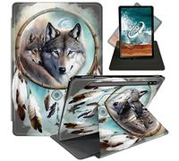 FUYOCWE Case for Samsung Galaxy Tab S8 Plus/ S7 FE 5G Tablet Case,360 Degree Rotating Swivel Stand Flip Smart Cover Case for Galaxy Tab S7 FE/ S8 Plus/ S7 Plus 12.4''-Dream Catcher Wolf