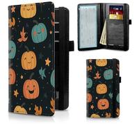 FUYOCWE Checkbook Covers for Personal Checkbook Business Checks, RFID Blocking Leather Checkbook Holder Check Book Register Cover wallet with Elestic Strap for women men, Cartoon Pumpkins, Classic