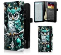 FUYOCWE Checkbook Covers for Personal Checkbook Business Checks, RFID Blocking Leather Checkbook Holder Check Book Register Cover wallet with Elestic Strap for women men, Teal owl Christmas, Classic