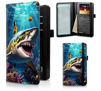 FUYOCWE Checkbook Covers for Personal Checkbook Business Checks, RFID Blocking Leather Checkbook Holder Check Book Register Cover wallet with Elestic Strap for women men, Shark Coral, Classic