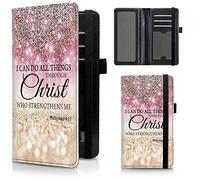 FUYOCWE Checkbook Covers for Personal Checkbook,RFID Blocking Leather Check Book Covers Wallet with Pen Holder & Card Slot for Women Men, I can do all things through christ, 8 x 7.3 inches, Classic