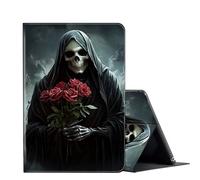 FUYOCWE for 7" Kindle Paperwhite Case (12th Generation-2024) & Kindle Colorsoft Signature Edition Case,Shockproof Shell Leather Stand Cover w/Auto Sleep Wake-Grim Reaper Holding Red Roses