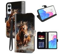 FUYOCWE for Cricket Icon 6 Phone Case Wallet for Cricket Icon 6 SL219C Case with Card Holder Slot,Leather Flip Cover w/Kickstand+RFID Blocking+Magnetic Snap-Horse Run in The Water