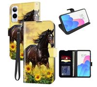 FUYOCWE for Cricket Icon 6 Phone Case Wallet for Cricket Icon 6 SL219C Case with Card Holder Slot,Leather Flip Cover w/Kickstand+RFID Blocking+Magnetic Snap-Horse Run in The Sunflower Field