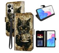 FUYOCWE for Cricket Outlast 5G 2024 Case Wallet for AT&T Motivate Pro 5G Phone Case with Card Holder Slot,Leather Flip Cover w/Kickstand+RFID Blocking+Magnetic Snap-Kitty Cat Hold a Cup