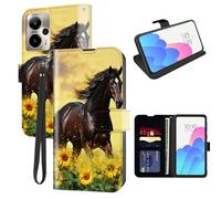 FUYOCWE for Cricket Outlast 5G 2024 Case Wallet for AT&T Motivate Pro 5G Phone Case with Card Holder Slot,Leather Flip Cover w/Kickstand+RFID Blocking+Magnetic Snap-Horse Run in The Sunflower Field