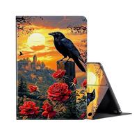 FUYOCWE for Fire HD 10 Tablet Case (13th Generation,2023 Release),PU Leather Smart Flip Cover for Amazon Fire HD 10/10 Plus 13th Gen 10.1" W/Adjustable Folio Stand-Black Crow with Red Rose