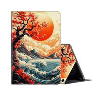 FUYOCWE for Fire HD 10 Tablet Case (13th Generation,2023 Release),PU Leather Smart Flip Cover for Amazon Fire HD 10/10 Plus 13th Gen 10.1" W/Adjustable Folio Stand-Japanese Sea Waves Red Sun