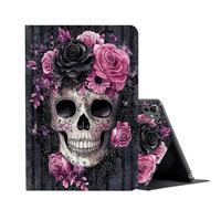 FUYOCWE for Fire HD 8 Tablet Case (12th/10th Generation,2024/2022/2020 Released,8")/Amazon Kindle Fire HD 8 Plus Tablet Case, Suger Skull with Pink Rose Design PU Leather Adjustable Stand Smart Cover