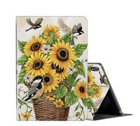 FUYOCWE for iPad Air 11 Inch Case M2 (2024) for iPad Air 5th/4th Generation (10.9",2022/2020),PU Leather Slim Folio Stand Auto Sleep Wake Cover for ipad 11 6th Gen-Sunflower Basket & Chickadees