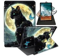 FUYOCWE for iPad Pro 11" 2024 Case,Rotating Cases for iPad Pro 11 inch M4 5th Generation 2024 Model A2836/A2837/A3006,360 Degree Swivel Stand Auto Sleep/Wake Cover-Black Cat Full Moon