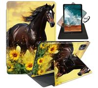 FUYOCWE for iPad Pro 11" 2024 Case,Rotating Cases for iPad Pro 11 inch M4 5th Generation 2024 Model A2836/A2837/A3006,360 Degree Swivel Stand Auto Sleep/Wake Cover-Horse Run in The Sunflower Field
