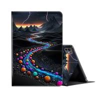 FUYOCWE for iPad Pro 13 Inch Case (M4,7th Generation,2024 Model A2925,A2926,A3007),PU Leather Slim Folding Stand Case for iPad 13" 7th Gen,Auto Sleep Wake Cover-Colored Bubbles River on Black Land